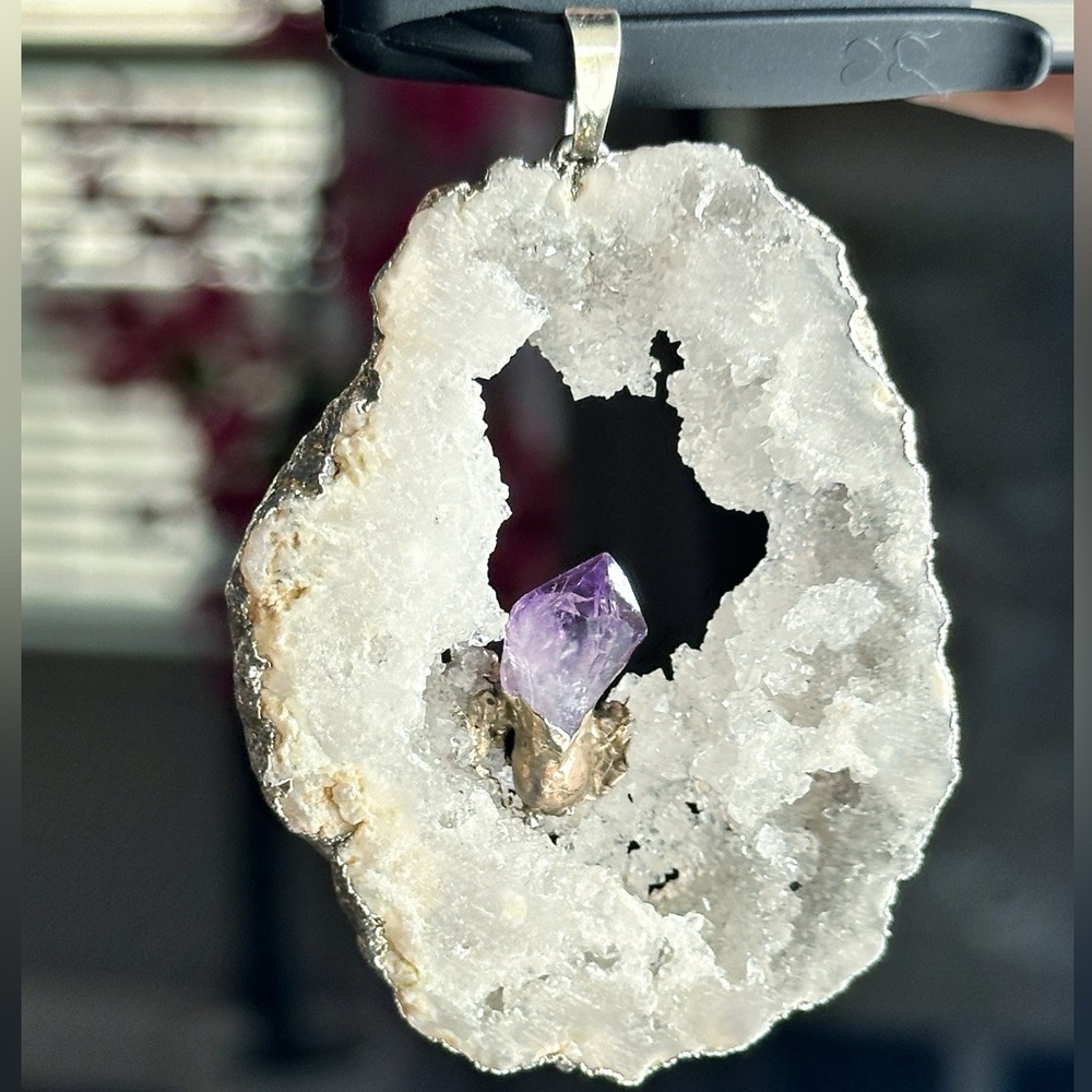 Amethyst Geode Pendant Electroplated Bohemian Festival Beach Crystals Yoga Reiki